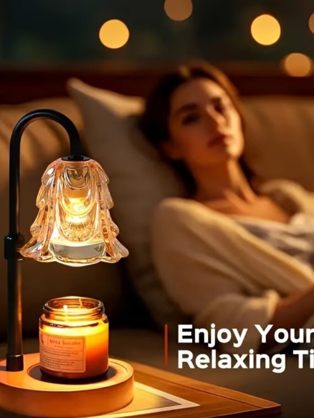 Amber Glass Table Candle Warmer Lamp - Elegant Amber Light New In Box